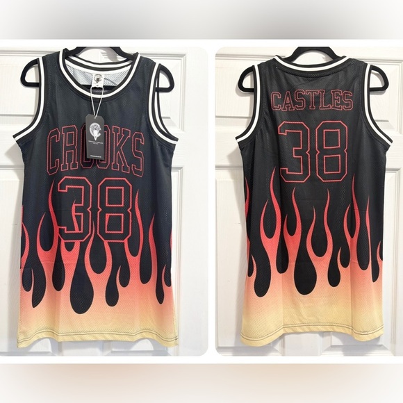Crooks And Castles Flames NWT Basketball Jersey Tank Top Men's Medium Brand New - Picture 1 of 7